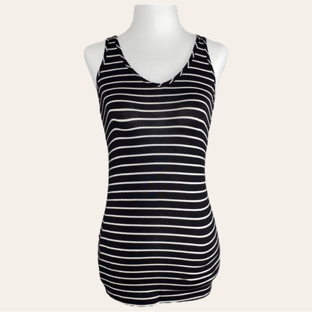 Reitmans Tank Top Reversible Striped Black and White